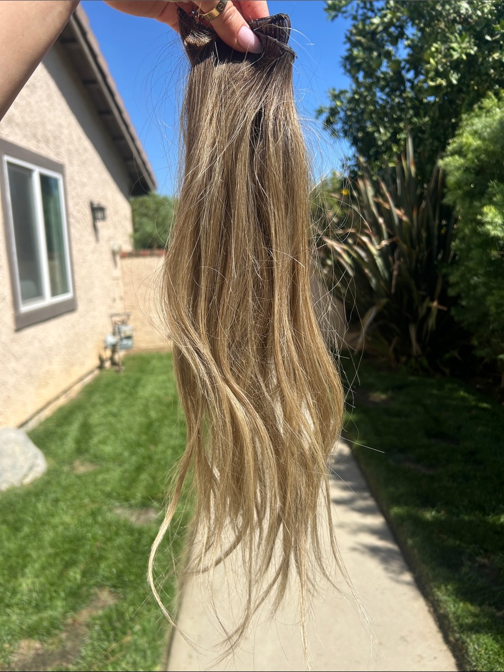 Blonde rooted human hair wefts